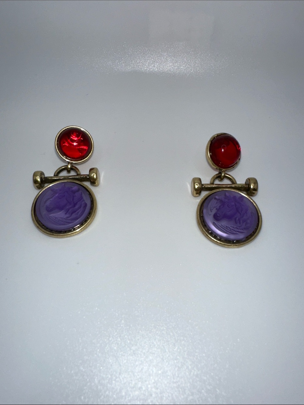 Purple & Red Cameo Drop Earrings